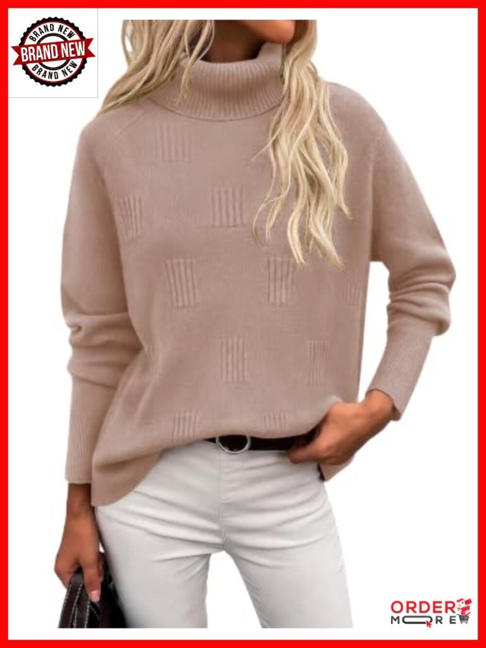Turtleneck Sweater Long Sleeve Knitted Pullover Soft Viscose Blend